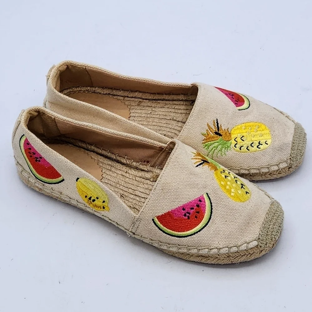 J. Crew Embroidered Fruit Salad Espadrilles In Sundried Linen Size 6